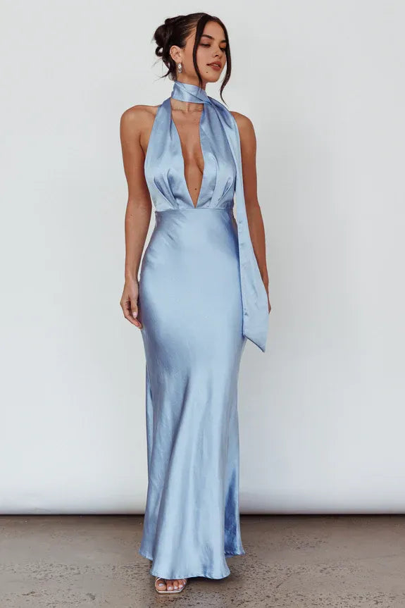 Robe Weitese à col en V profond, robe longue sans manches, dos ouvert, robe de bal sirène